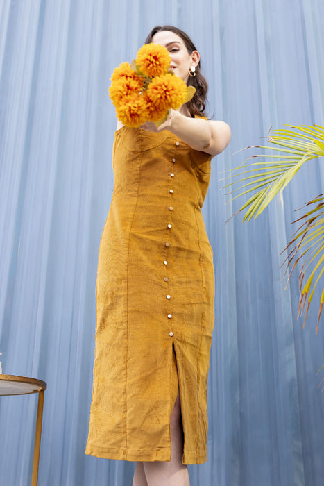 Mustard Charm Corduroy Midi Dress