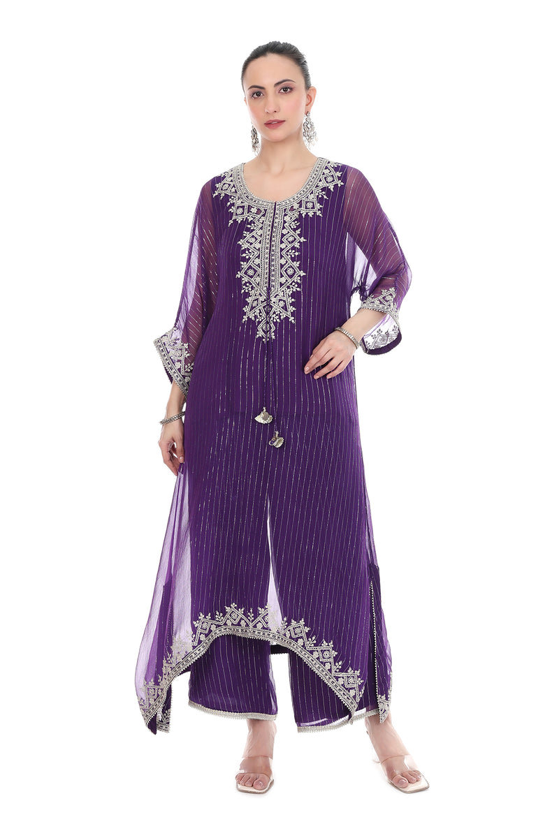 Purple Embroidered Kaftaan Set