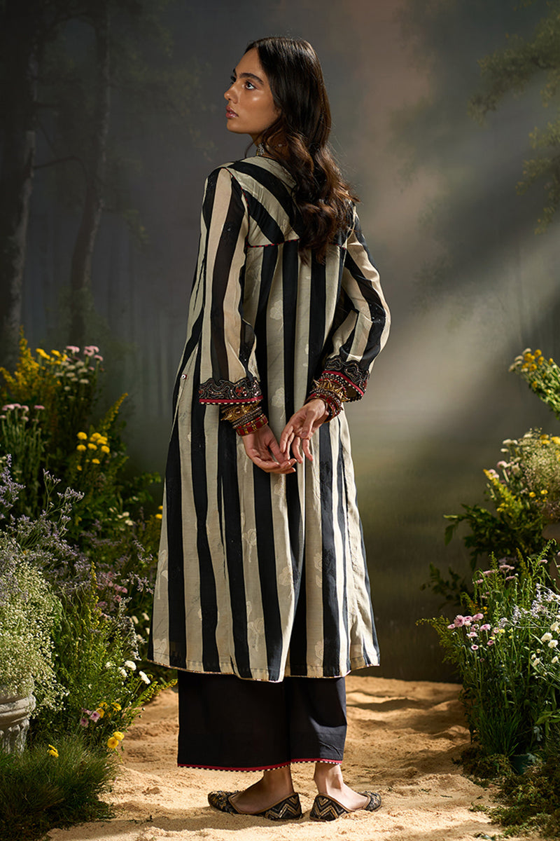 Black and Off White Stripe Traditional Co-ord Set