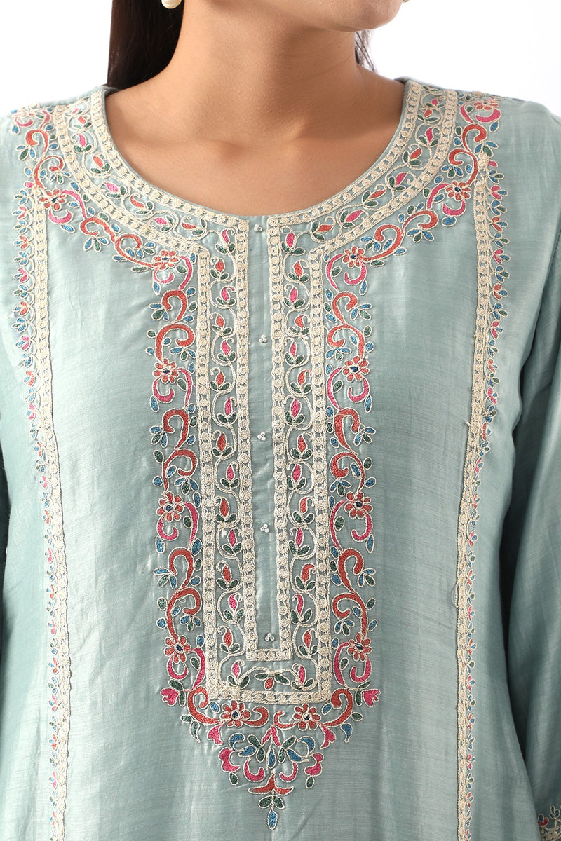 Ice Blue Embroidered A-Line Kurta & Salwar Set