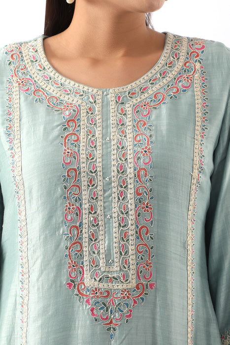 Ice Blue Embroidered A-Line Kurta & Salwar Set