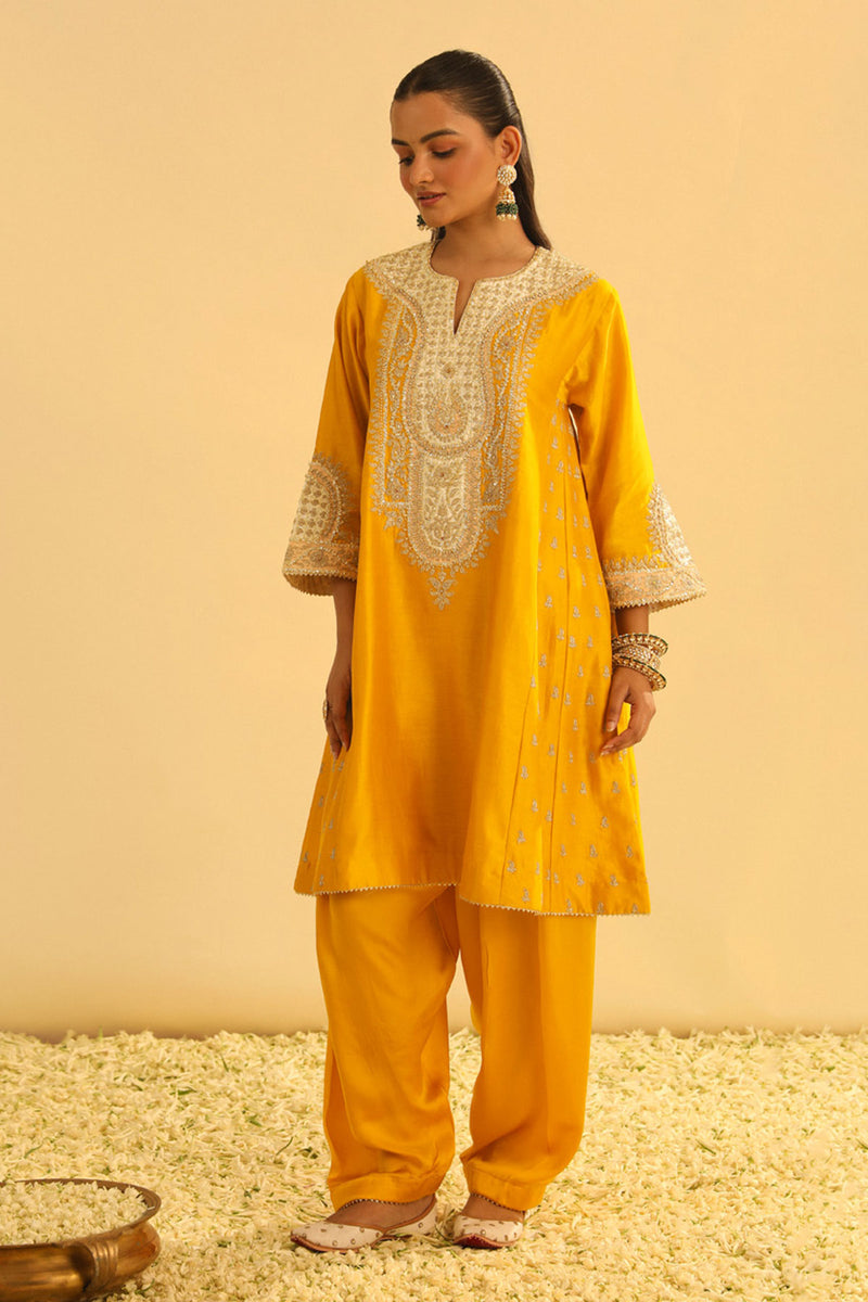 Arisana - Mustard Short Kalidaar Chauga with Salwar