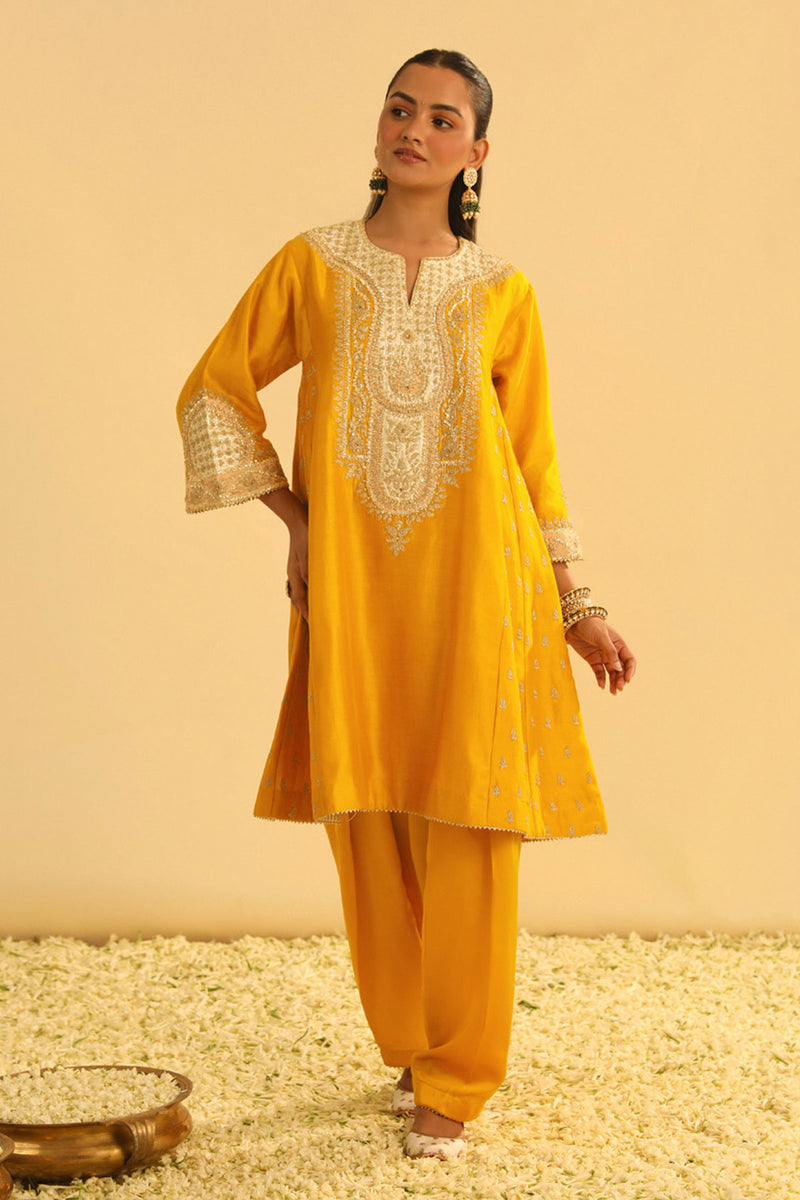 Arisana - Mustard Short Kalidaar Chauga with Salwar