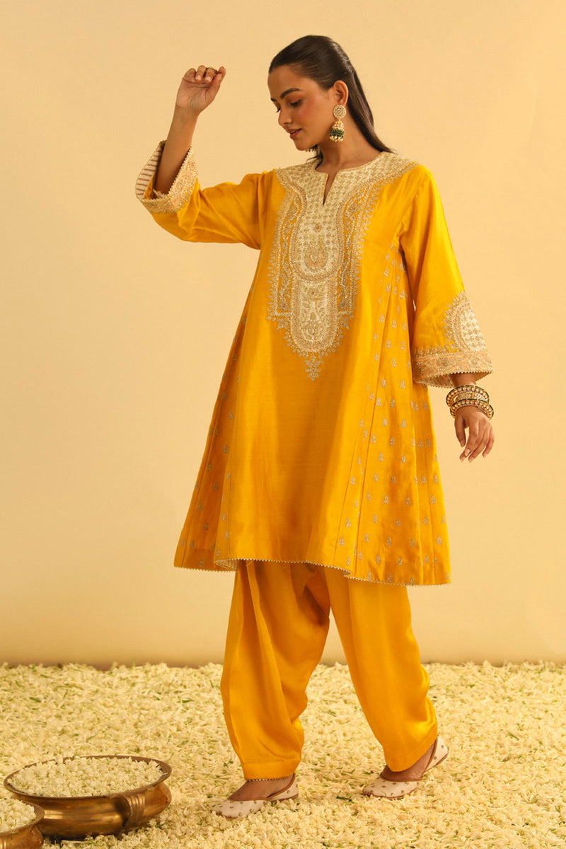 Arisana - Mustard Short Kalidaar Chauga with Salwar