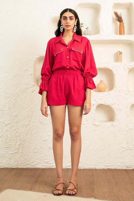 Cherry Linen Shirt and Shorts