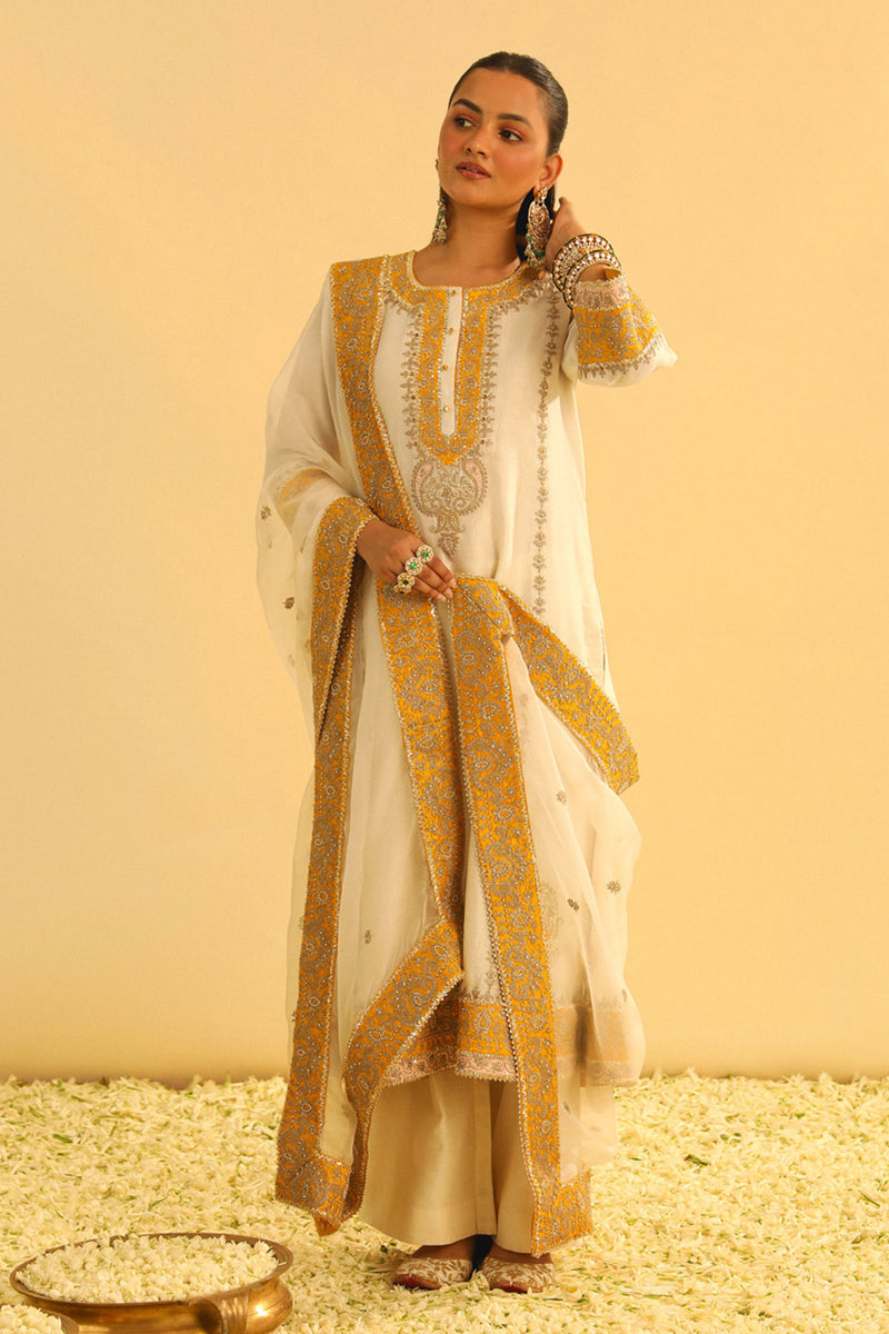Asmira - Daisy Ivory Long Kurta with Palazzo & Dupatta