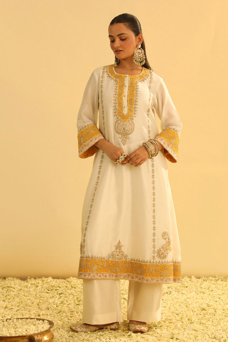 Asmira - Daisy Ivory Long Kurta with Palazzo & Dupatta