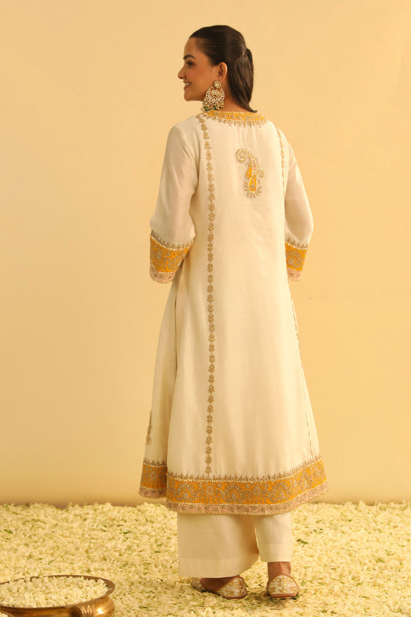 Asmira - Daisy Ivory Long Kurta with Palazzo & Dupatta