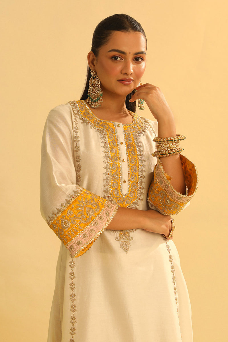 Asmira - Daisy Ivory Long Kurta with Palazzo & Dupatta