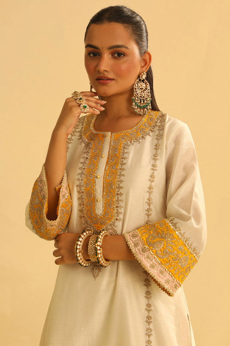 Asmira - Daisy Ivory Long Kurta with Palazzo & Dupatta