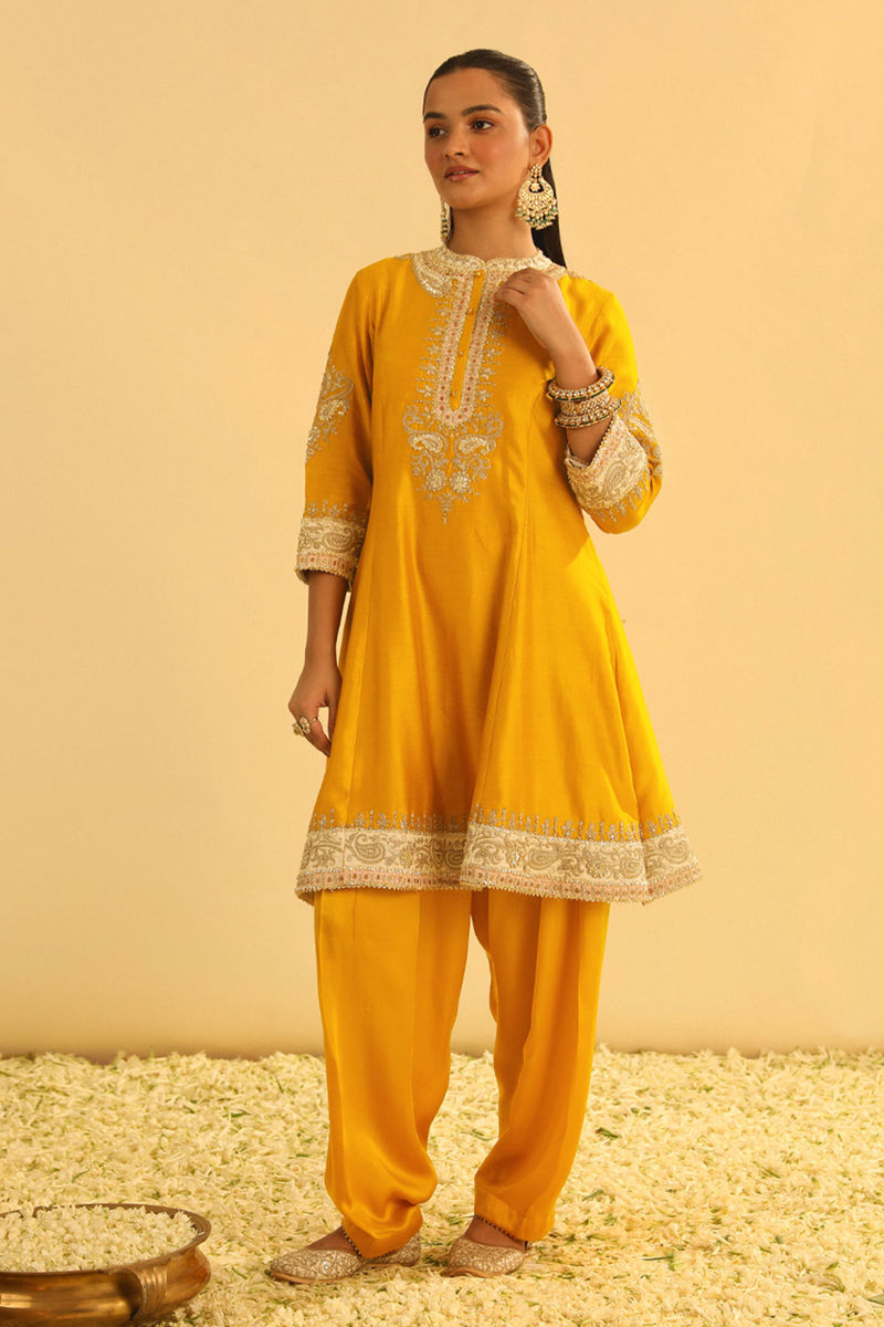 Amani - Mustard A-line  Kurta with Salwar & Dupatta