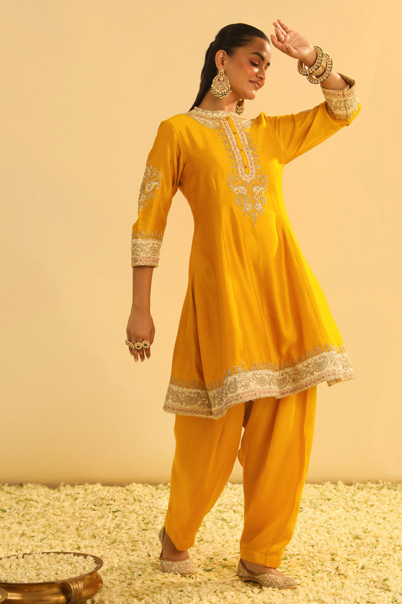 Amani - Mustard A-line  Kurta with Salwar & Dupatta