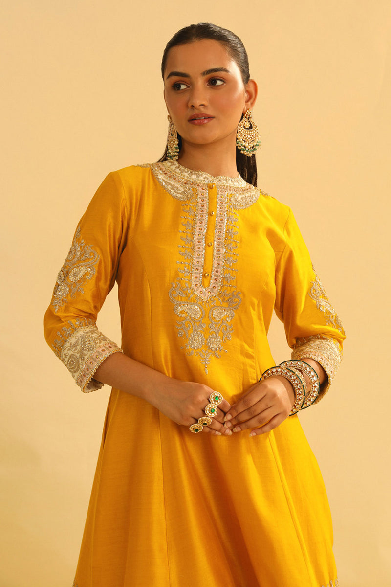 Amani - Mustard A-line  Kurta with Salwar & Dupatta