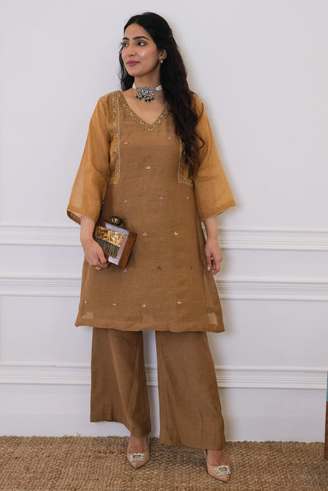 Caramel Chanderi Kurta Set