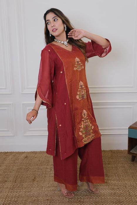 Maroon Chanderi Kurta Set