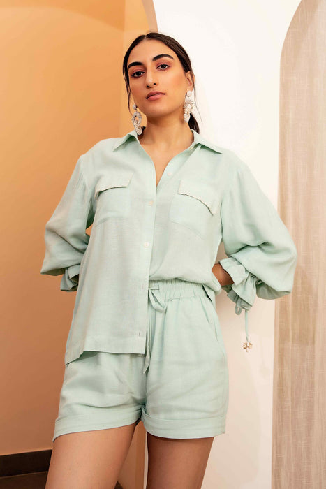 Mint Linen Shirt and Shorts