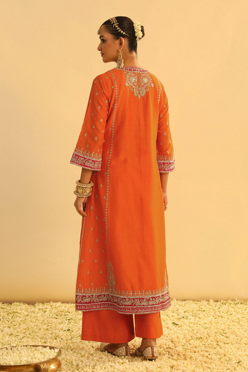 Mayra - Orange Long Kurta with Palazzo & Dupatta