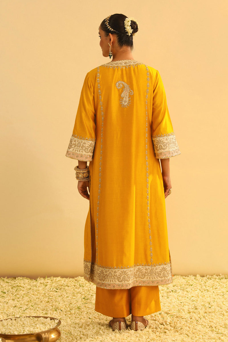 Asmira - Mustard Long Kurta with Palazzo & Dupatta