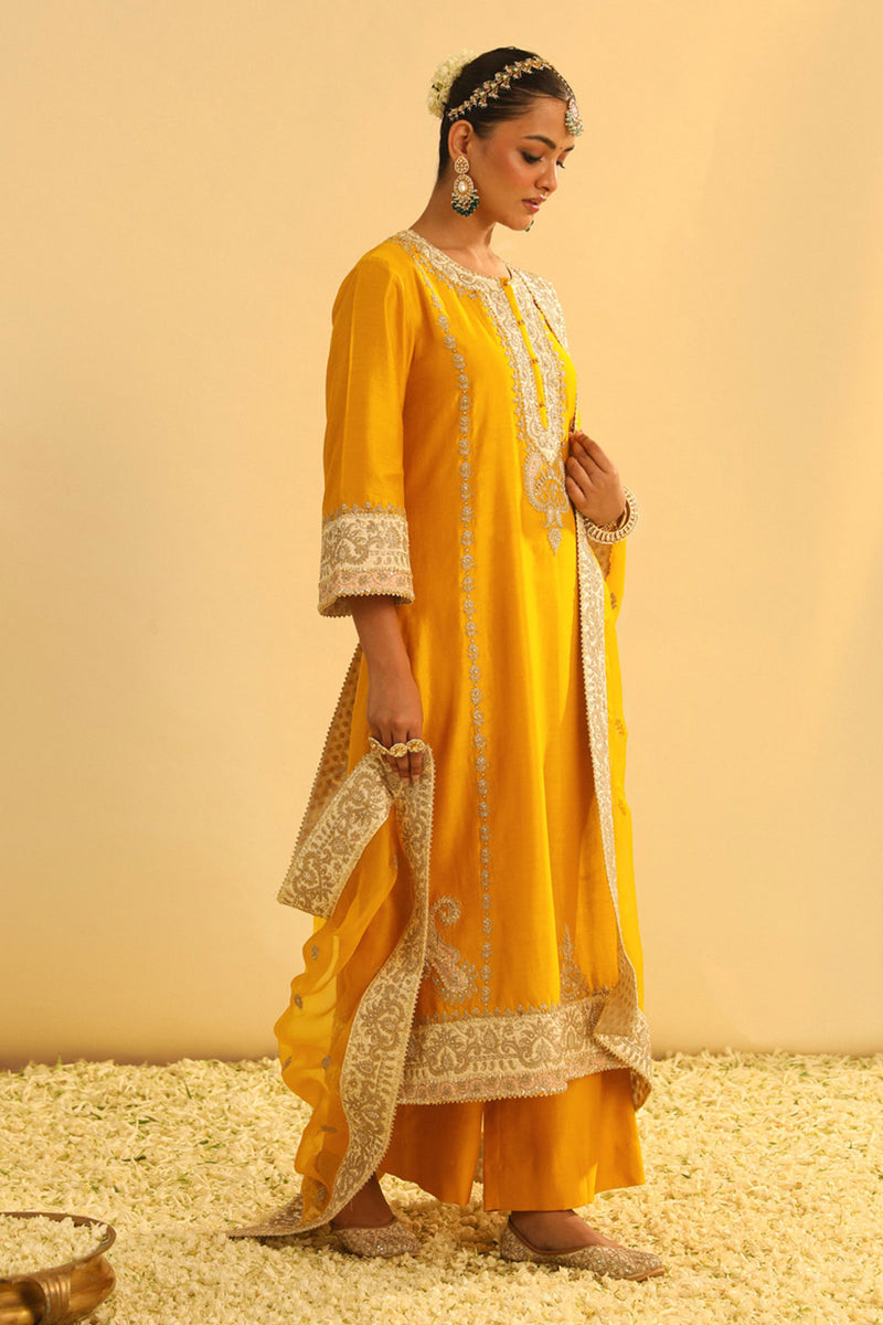 Asmira - Mustard Long Kurta with Palazzo & Dupatta