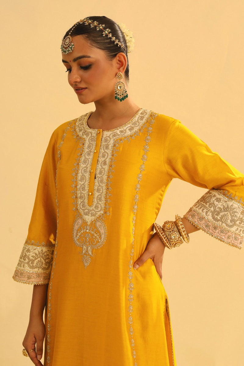 Asmira - Mustard Long Kurta with Palazzo & Dupatta