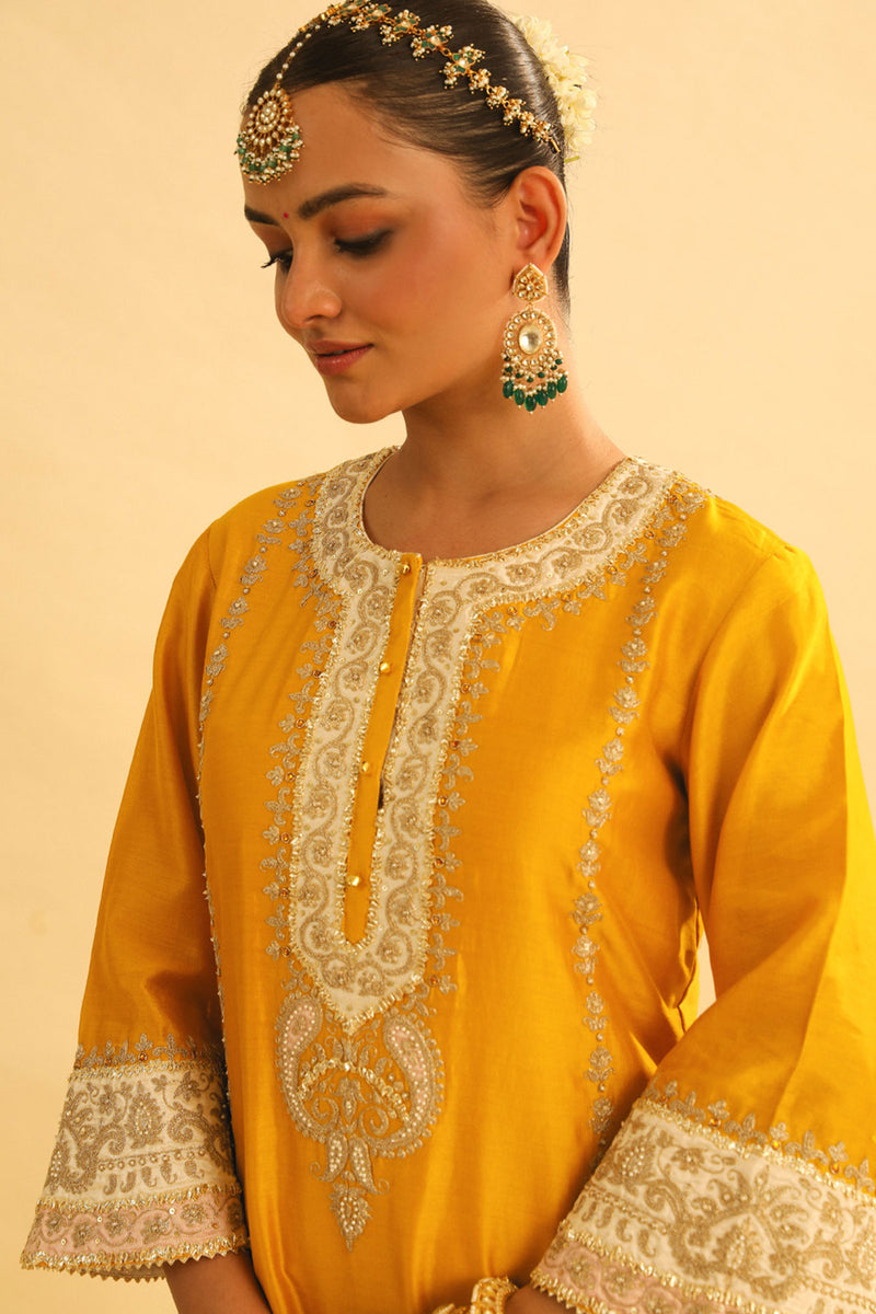 Asmira - Mustard Long Kurta with Palazzo & Dupatta