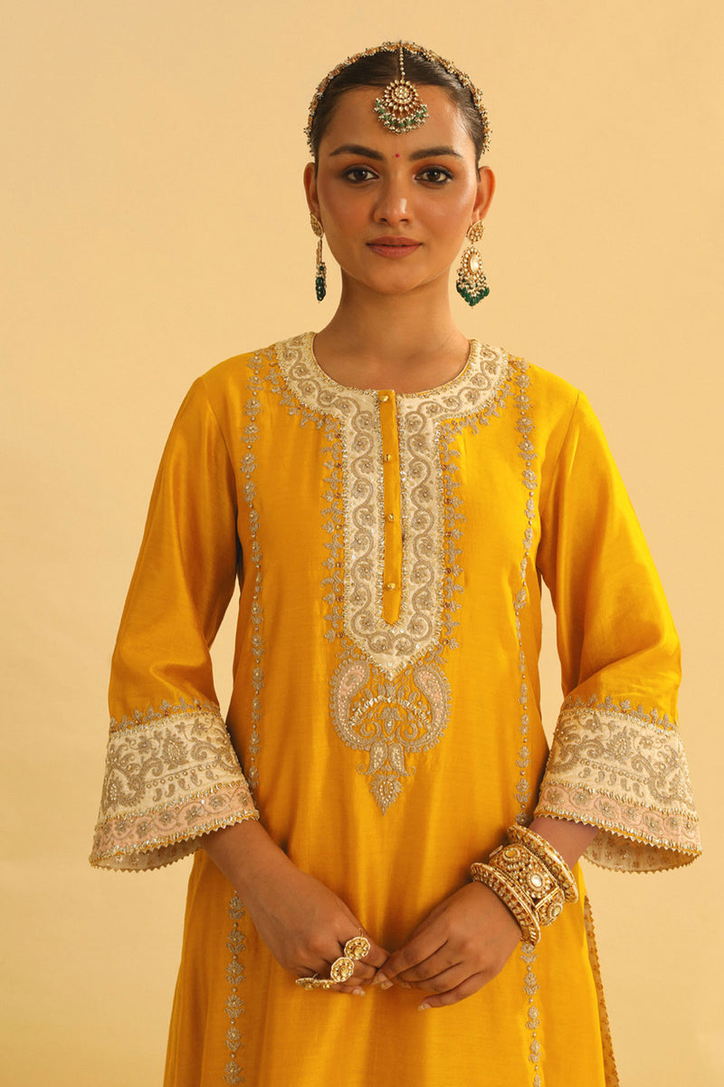 Asmira - Mustard Long Kurta with Palazzo & Dupatta