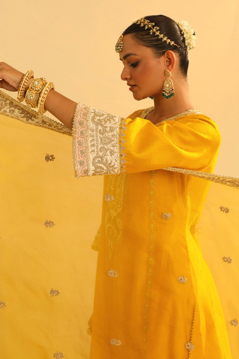 Asmira - Mustard Long Kurta with Palazzo & Dupatta