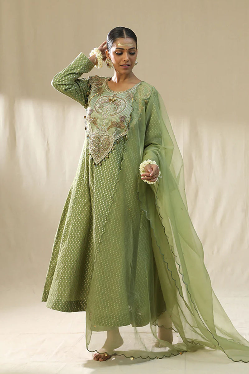 Pista Green Kastoori Self Suit Set