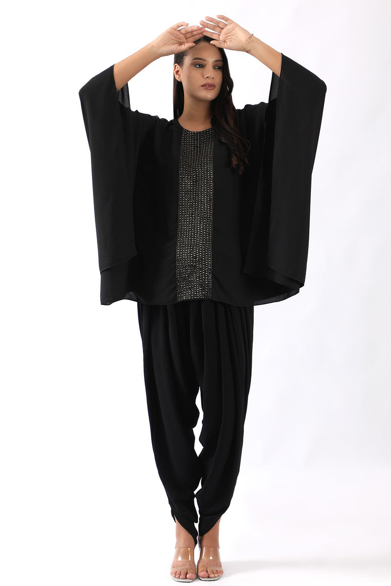 Black embroidered kaftan with dhoti