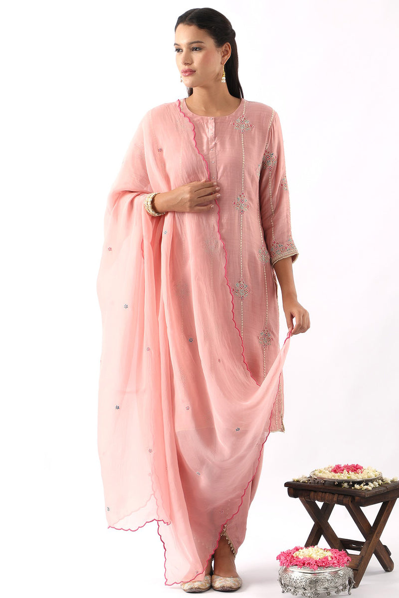 Orange Embroidered Kurta & Dhoti Set