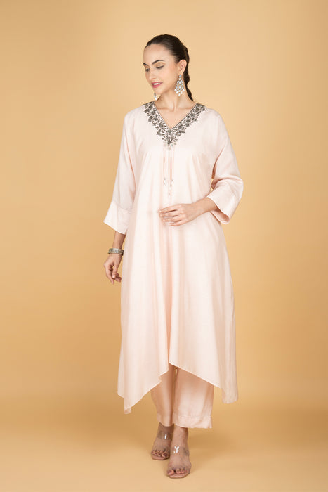 Ivory Hand Embroidered Kaftaan Kurta W/Pants