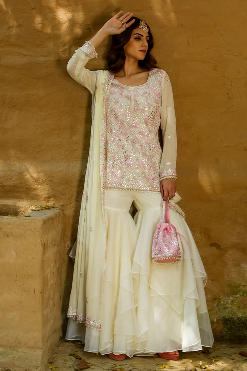 Zoya - Lemon Short Kurta  Sharara  Set