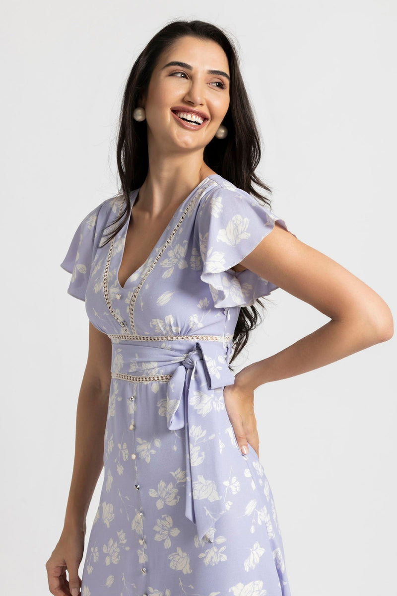 Lavender Blossom V Midi Dress