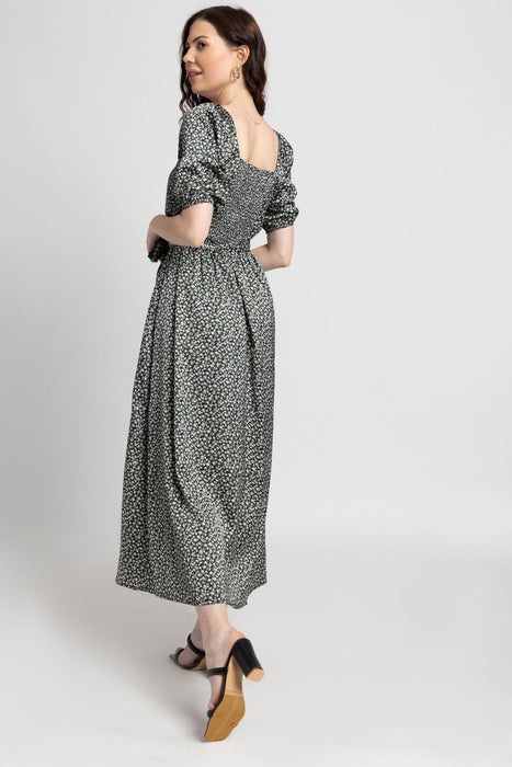 Noir Botanical Square Midi Dress