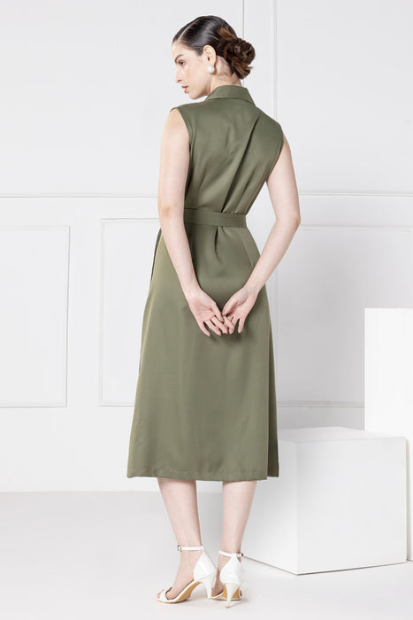 Olive Elegance Midi Dress