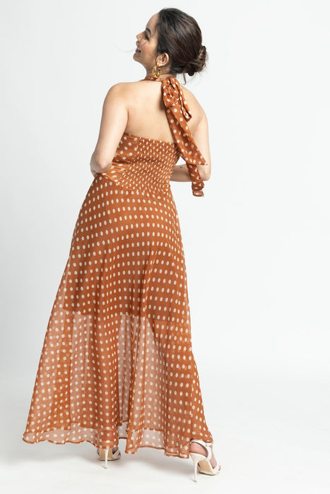 Brown Polka Maxi Dress