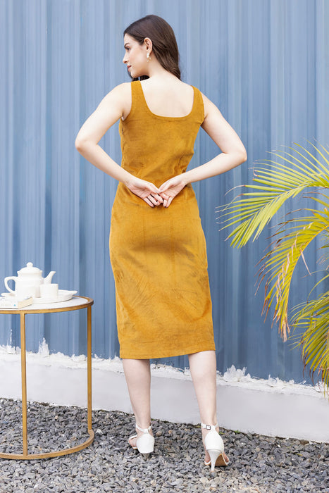 Mustard Charm Corduroy Midi Dress