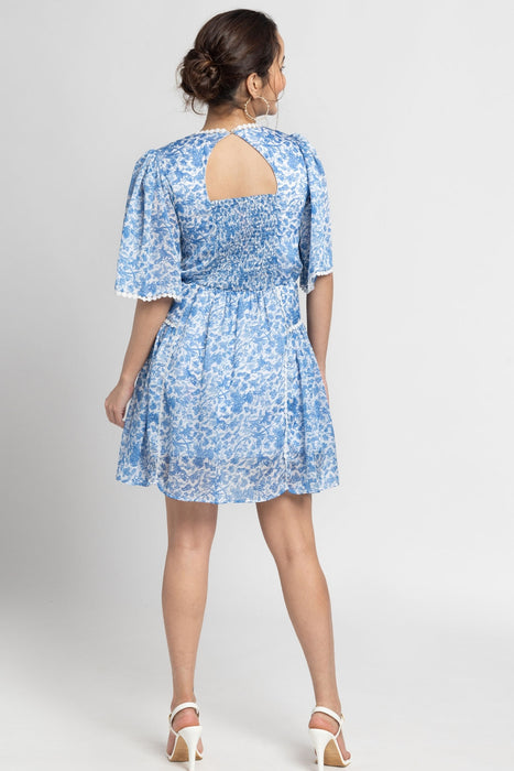 Misty Floral Blue Mini Dress