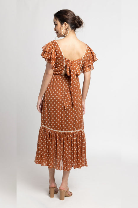 Brown Polka Midi Dress