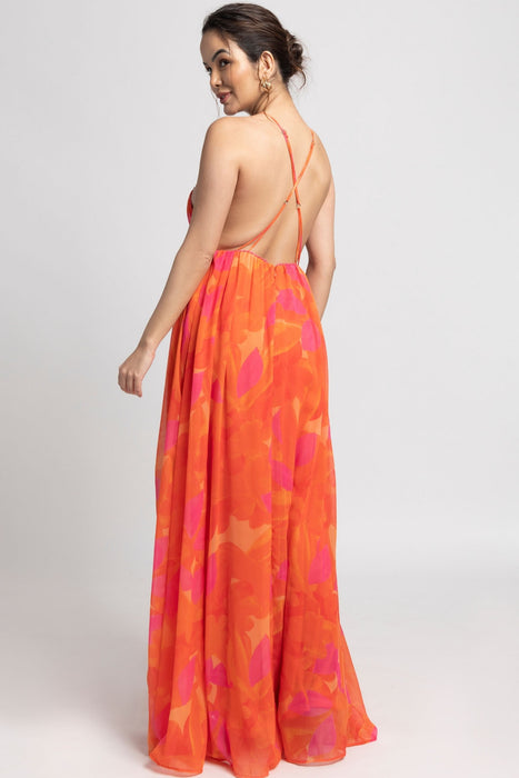 Playful Orange Strap Maxi Dress