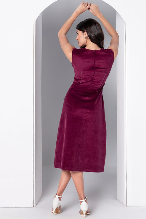 Bordeaux Allure Corduroy Midi Dress