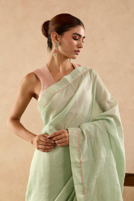 Old Mint Chanderi Stripe Saree with Tissue Blouse