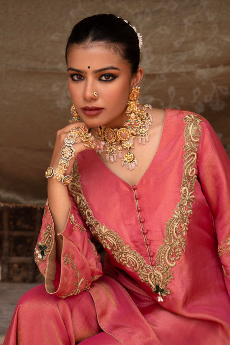 Gulabi Raag Hand-Embroidered Gharara Set