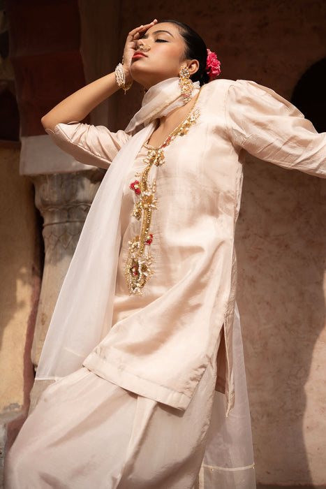 Warm Ivory Hand-Embroidered Farshi Set
