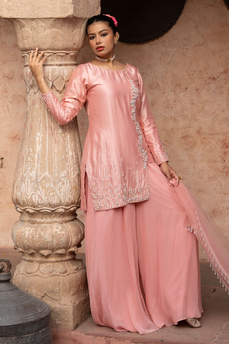 Blush Pink Hand-Embroidered Sharara Set
