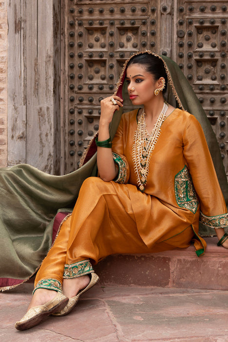 Surmayi Sunehri Hand-Embroidered Balloon Salwar Set