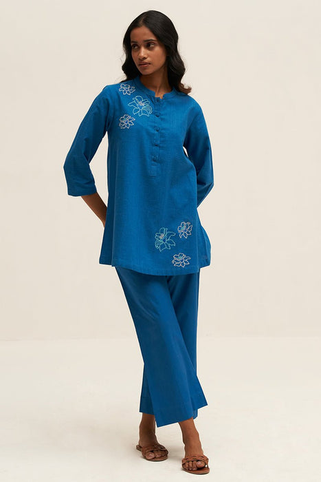 Swedish Blue Cotton Embroidered Co-ord Set