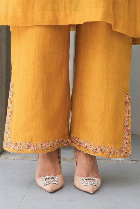 Mustard Chanderi Kurta Set