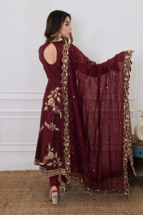 Wine Anarkali Set