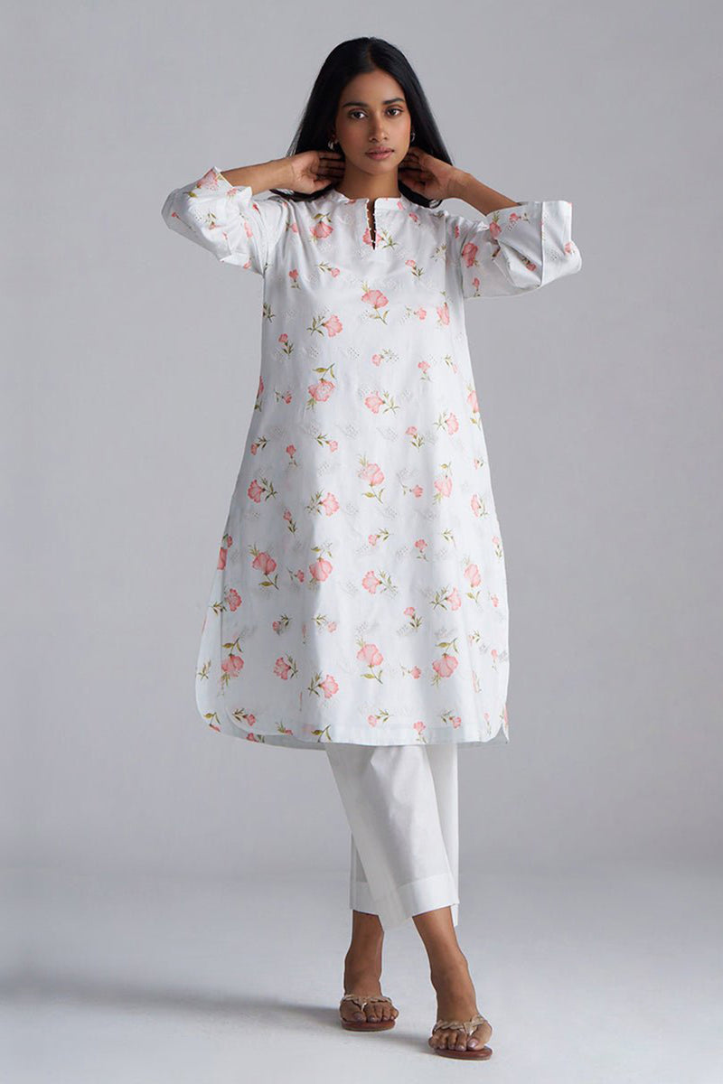 White Print and Embroidered Cotton Co-ord Set